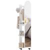 2-in-1 Full Length Mirror with Storage Shelves, Floor Mirror with 4 Wheels, Coat Rack, Hooks, White