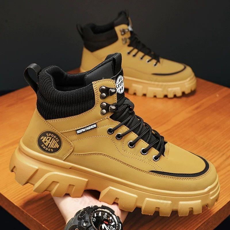Men High Top Fashion Work Shoes Casual Luxury Retro Men Leather Boots Sneakers Tennis Athletic Shoe 2025 New Outdoor Footwear