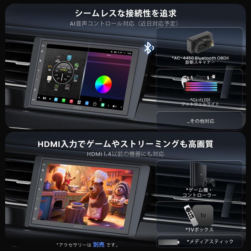 Android Navigation MYATOTO X10 Navigation System with QLED Touchscreen HDMI Dual Bluetooth Front and Rear 4G CarPlay Android GPS 8GB 128GB TF Card