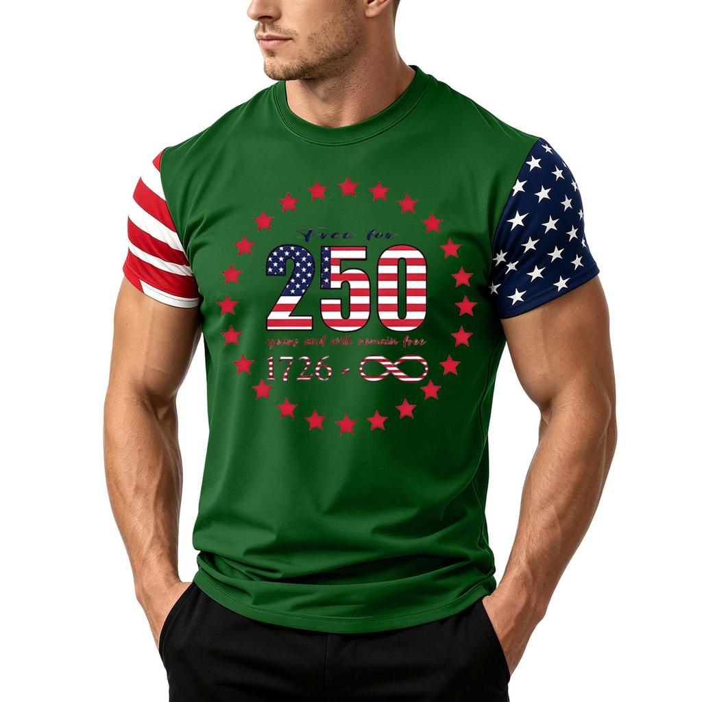 Men's Independence Day Flag Print Short Sleeve T-Shirt, Loose Casual Daily Summer Tops