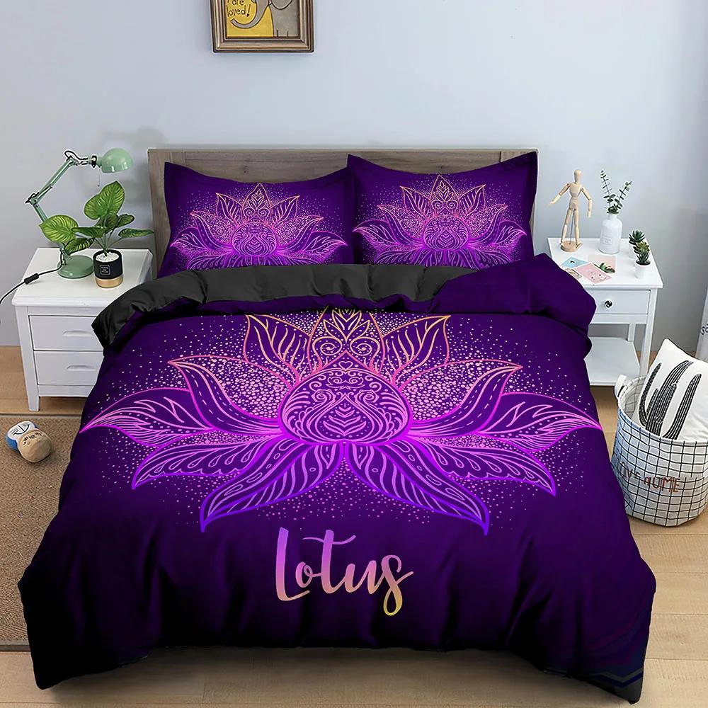 Galaxy Lotus King Size Full Twin Bettbezug Blau Blume Mond Bettwäsche-Set Für Teenager Erwachsene Böhmisch Floral 2/3-teilig Bettdeckenbezug