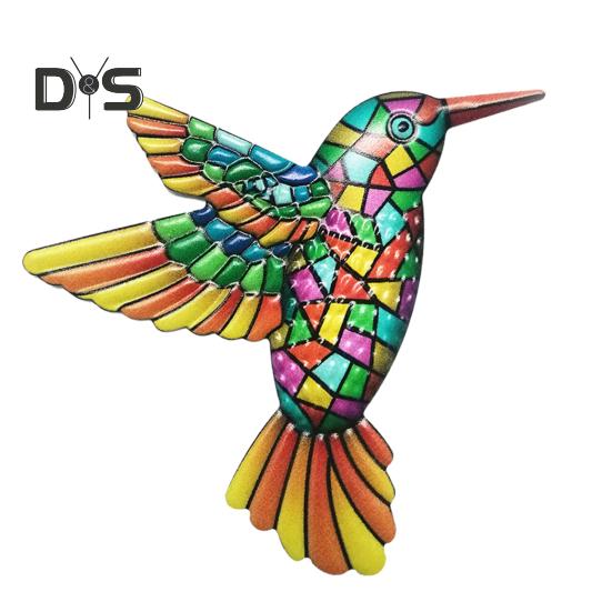 Decoração de parede de beija-flor colorido de ferro, escritório, sala de estar, banheiro, interior, exterior, arte de parede de metal, ornamento de pássaro pendurado, pingente