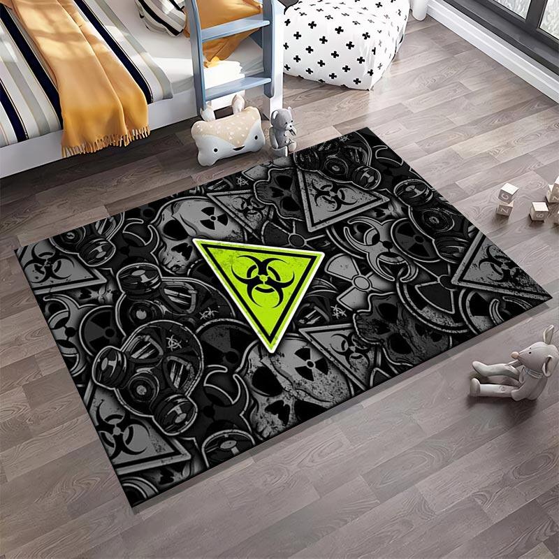 Biohazard Warning Symbol Black Gray Carpet with Skull Pattern Design Suitable for use as an anti-slip for living room bedroom sofas