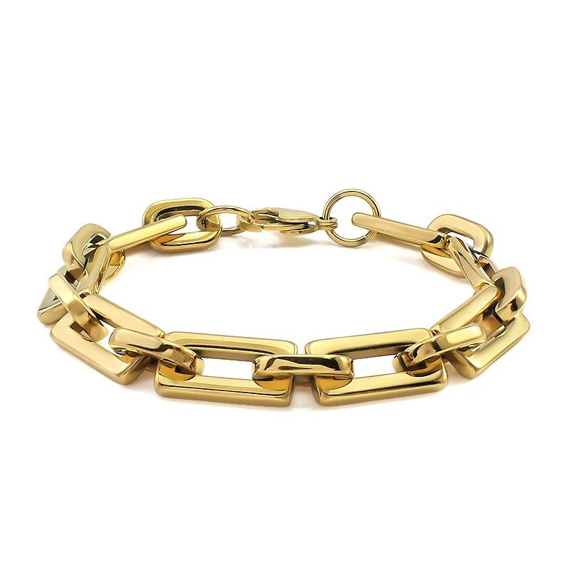 Trendy Style Gold Color Stainless Steel Thick Rectangular Link Chains Necklace for Women Men Carabiner Pendant Chunky Necklace