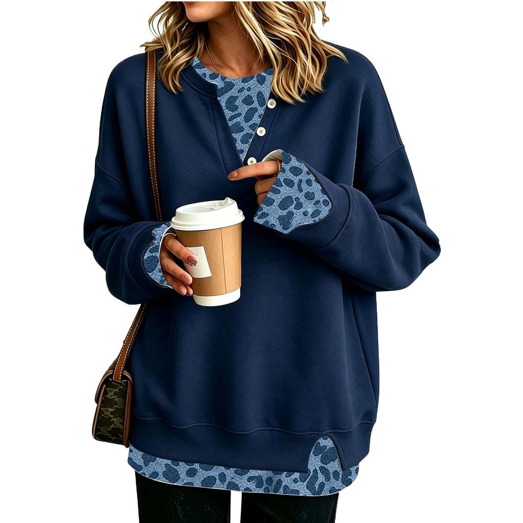 Women's Casual Two-Piece Long Sleeve Neck Pullover Top for Everyday Wear