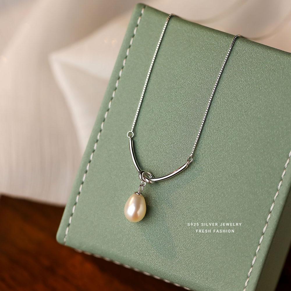 

925 Sterling Silver French High Quality Freshwater Pearl Pendant Necklace for Women Temperament Wedding Jewelry Accessories срібний