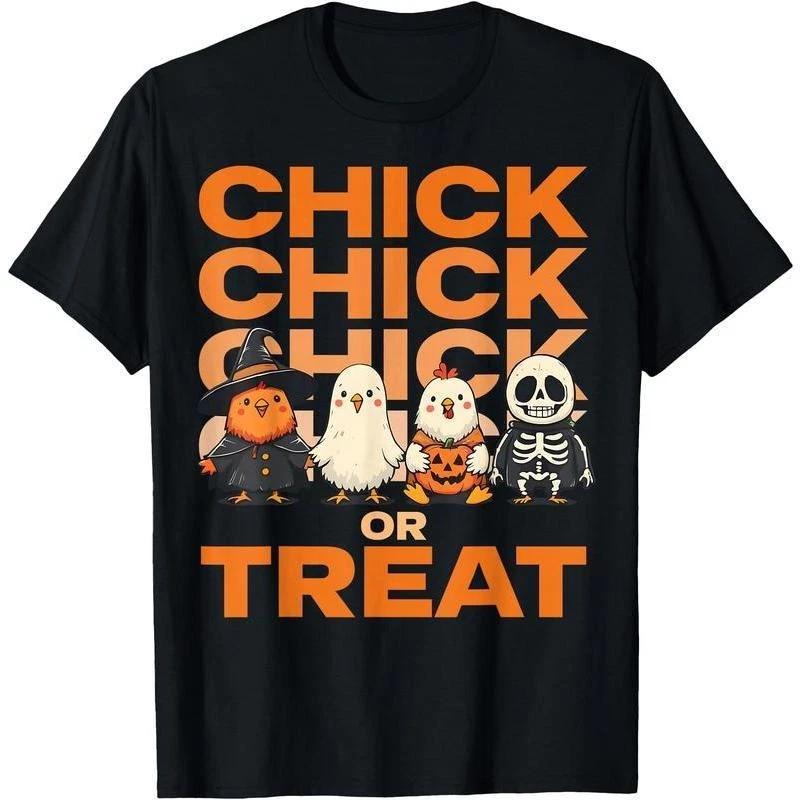 Chick Or Treat Halloween Witch Spooky Chicken Man Woman T-Shirt Graphic Tees XS