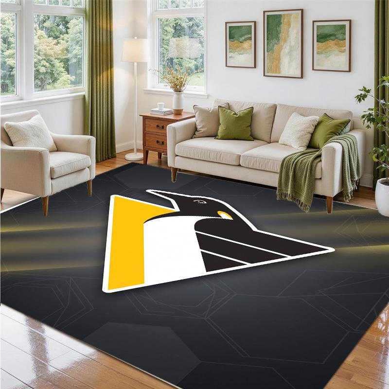 Pittsburgh Penguins Design Crystal Velvet Rug Soft Decorative Mat for Bedroom Entrance
