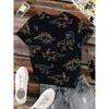 Novel Colorful Striped Animal Dinosaur Pattern, Fully Printed Breathable V-neck Short-sleeve T-shirt