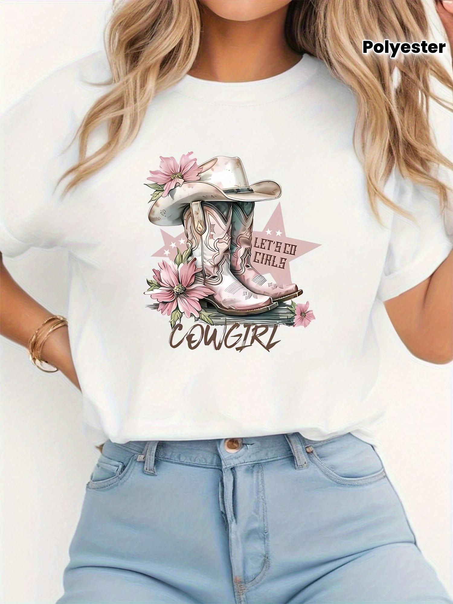 Cowgirl Boots Flower Let s Go Girls T-shirt L