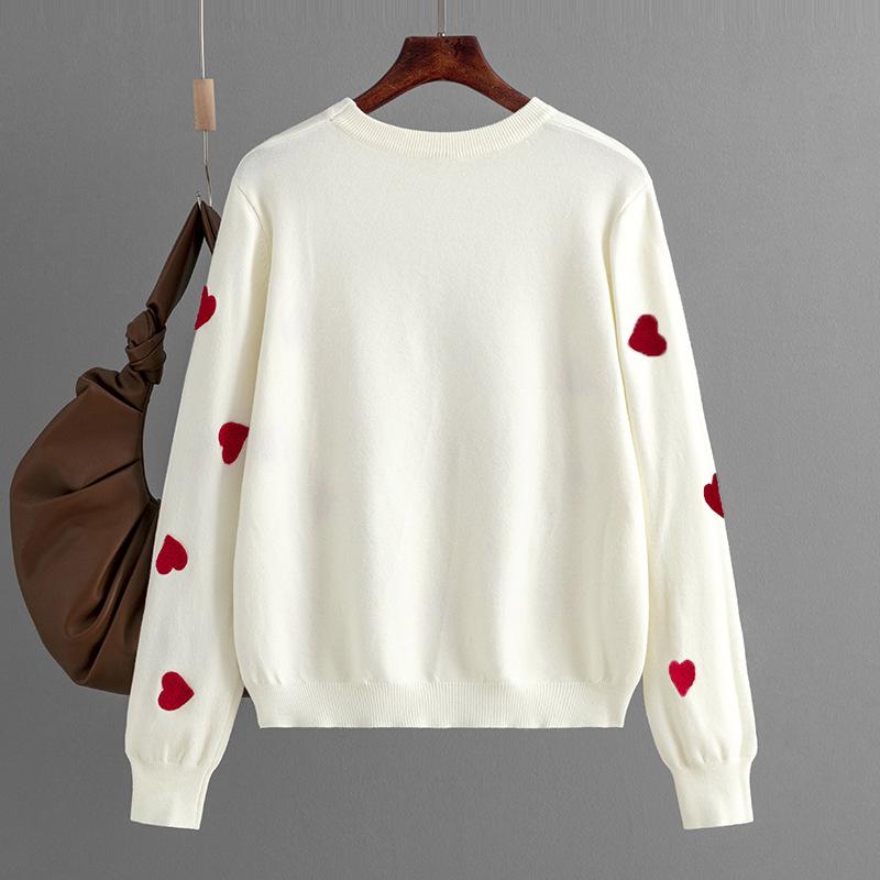2023 Autumn/Winter Heart Pattern Plus Size Women's Knit Pullover Sweater