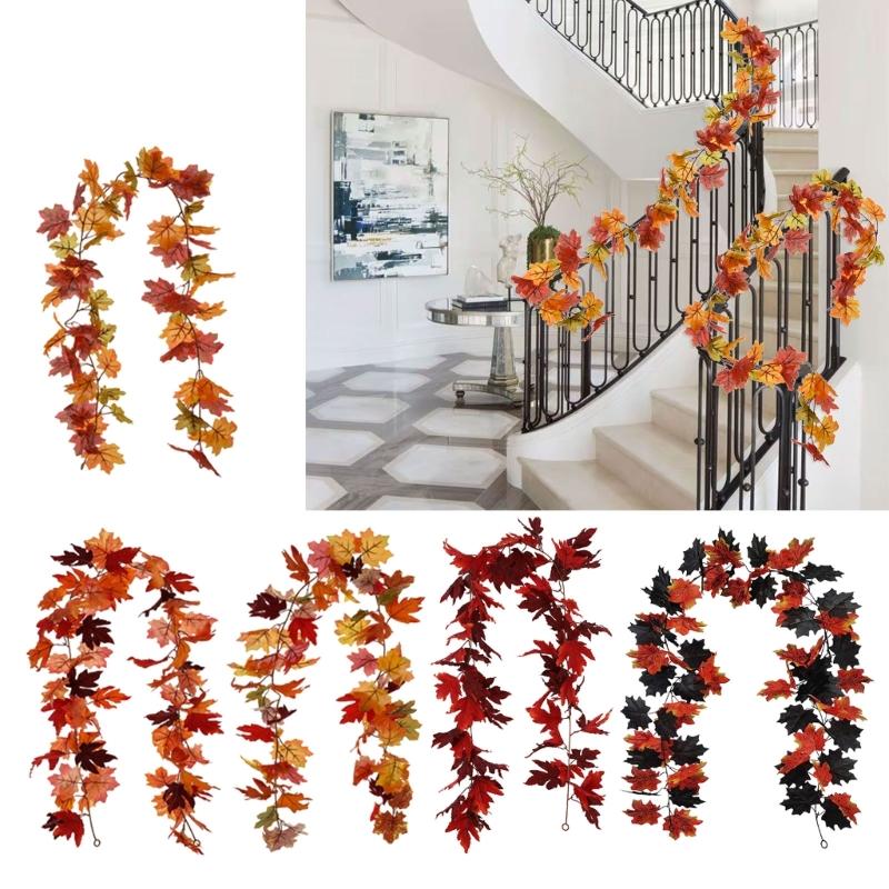 2Pcs Artificial Leaves Vine Hanging Plant for Thanksgiving Decoration, Artificial Vine Autumn Festival Decoration