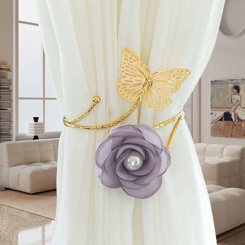 Moderna Fjärilsblommor Gardineremband Metall Hålfria Gardiner Spännen Justerbara Handgjorda Gardiner Fästanordningar