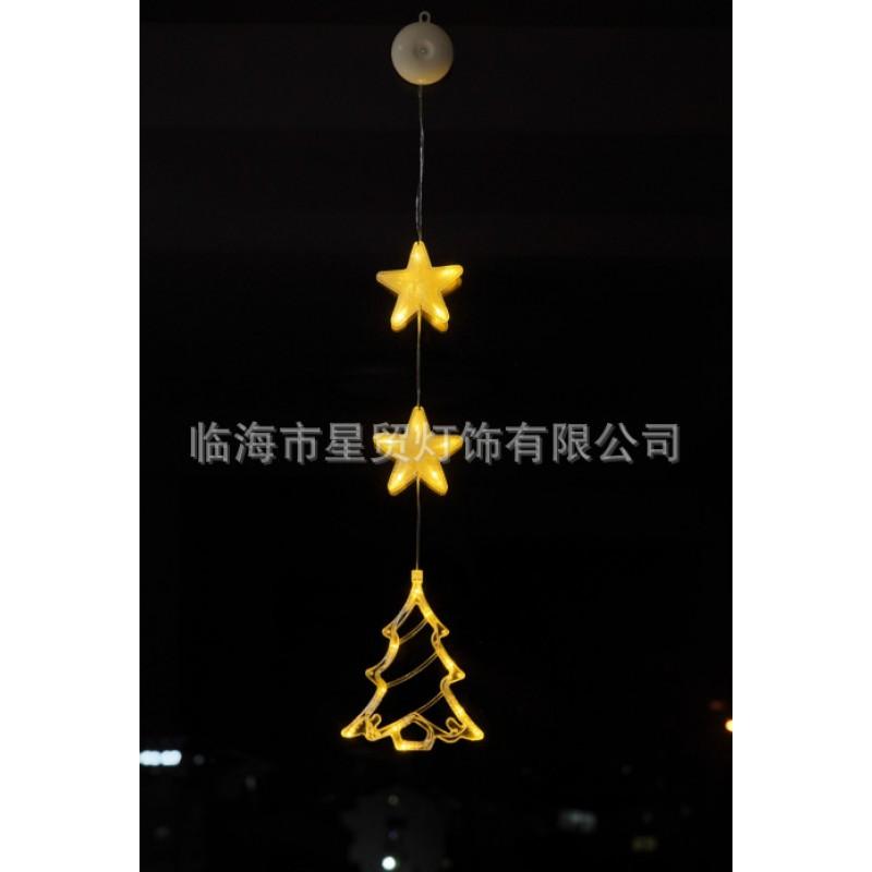 LED Christmas Decorative Suction Cup Lights Snowman Tree Star Curtain Battery Operated Holiday Lighting Set