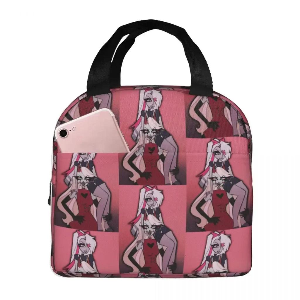 Charlie And Vaggie Valentines Hazbin Hotels Insulated Lunch Bag for School Cooler Thermal Food Box Tote Lunch Boxes Container