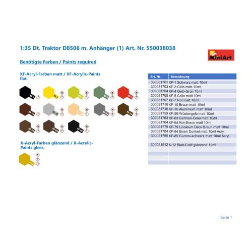 Miniart 1/35 Scale German Tractor D8506 with Trailer Plastic Model Kit MA38038 MIN38038