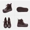 Johnature Retro Breathable Mesh Hollow Out Boots Genuine Leather Women's Flat Platform Shoes