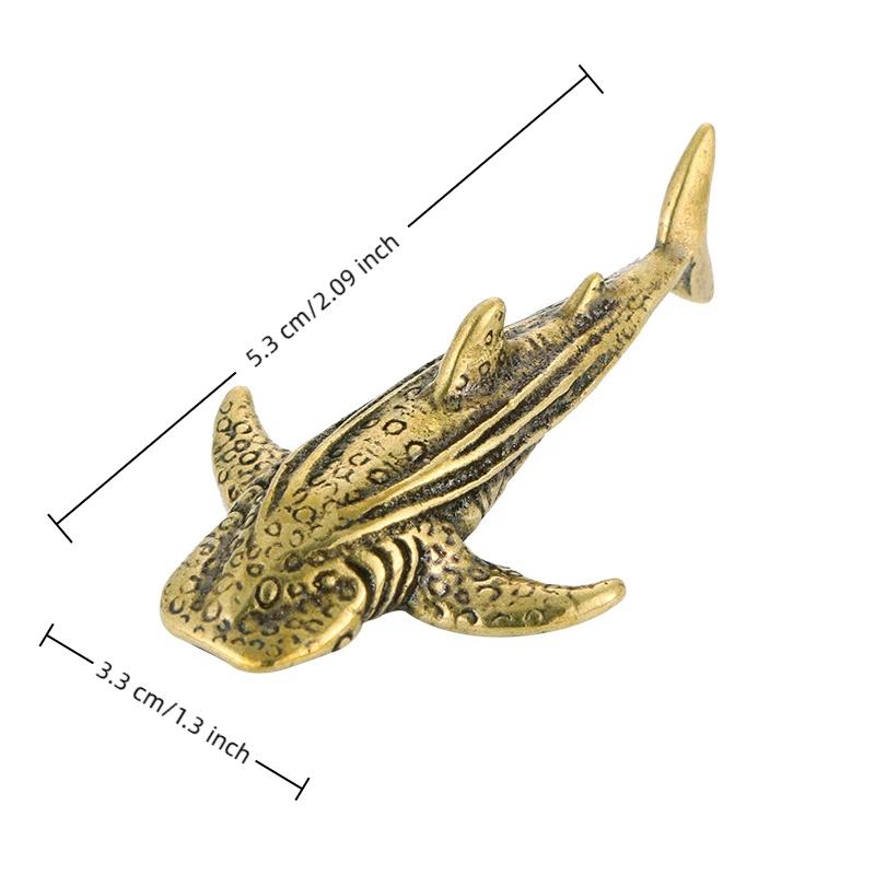 Solid Brass Shark Blue Whale Miniature Figurine Handcrafted Feng Shui Ornament for Office Tabletop Home Gift