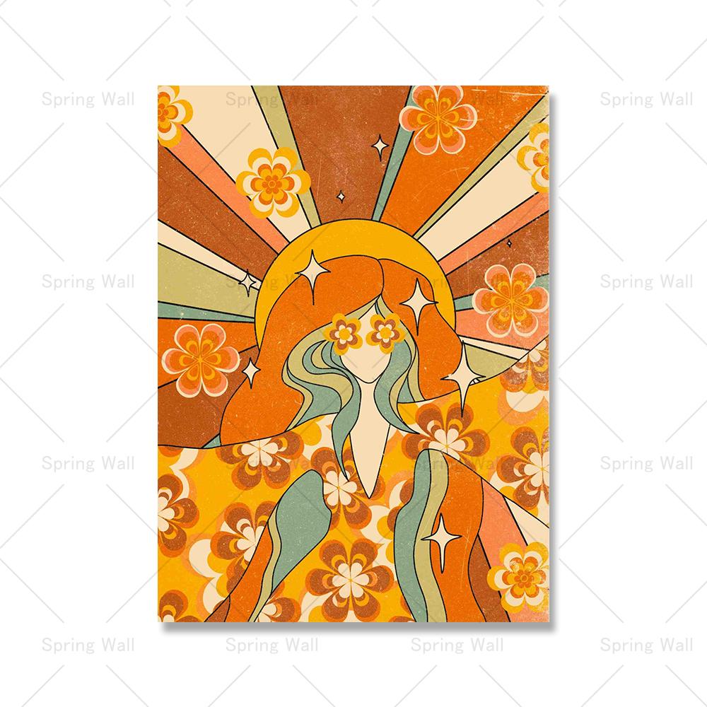 

Печать сапог ковбойши 70-х годов цветочный узор хиппи настенный художественный постер домашний декор ретро феминистский солнечный свет радуга цитата холст картина 21x30cm No Framed