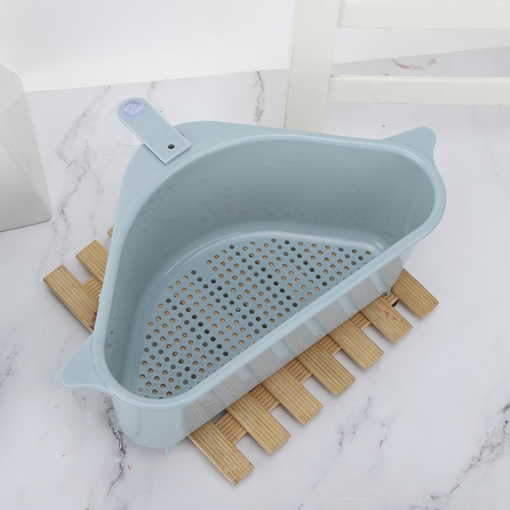2Pcs Triangular Shape Kitchen Sink Corner Draining Rack Sponge Storage Rack Organizer Blue