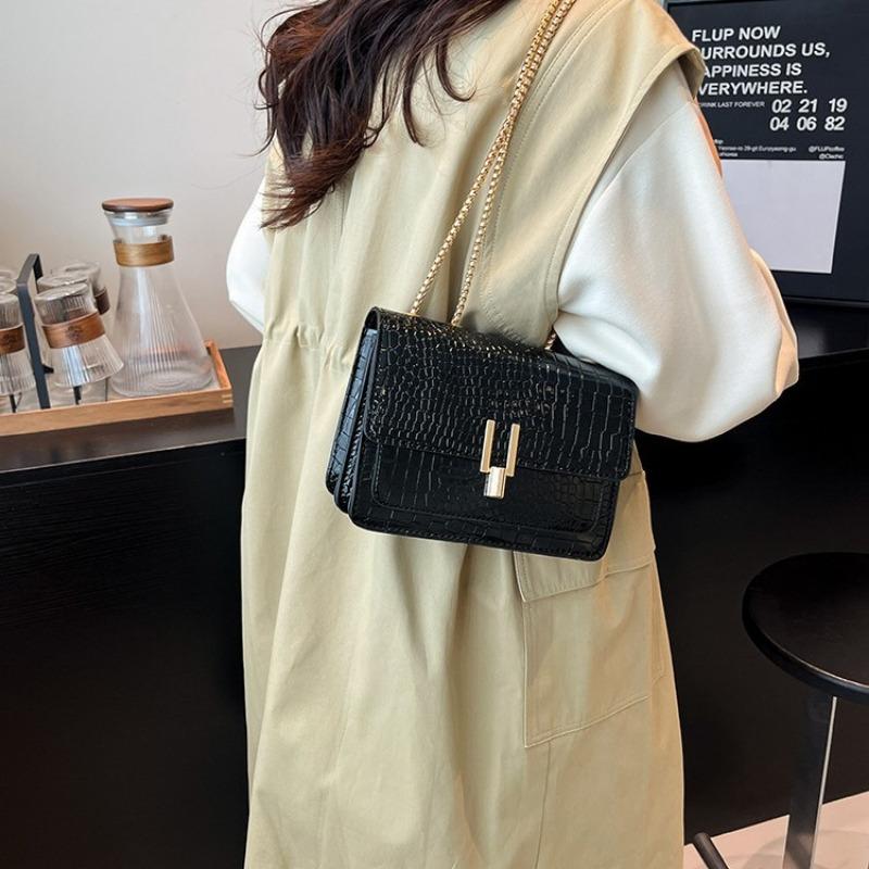 Small Bag Women's Summer New Versatile Chain Messenger Bag Crocodile Pattern High-end Small Square Bag