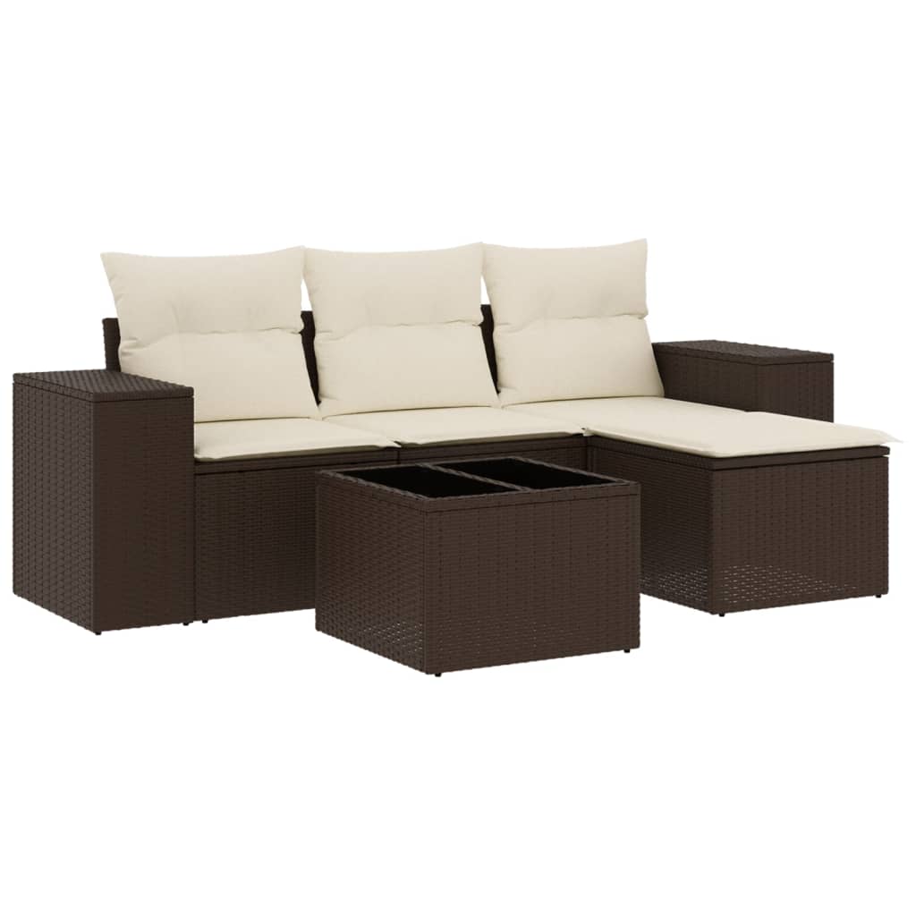 Vidaxl 5-Cz. Conjunto de Muebles de Jardín con Cojines, Marrón, Ratán Sintético