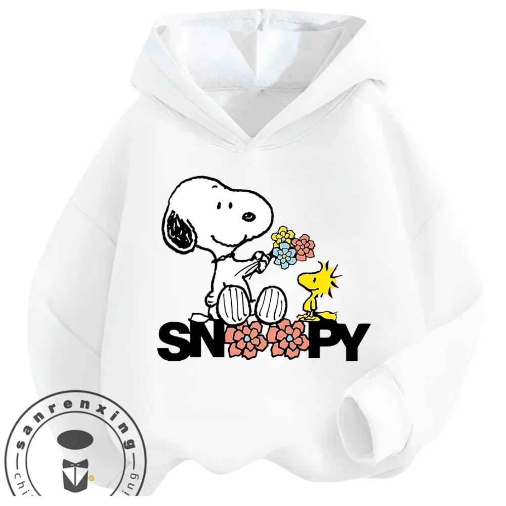 Kawaii Printed Hooded Sweatshirt Autumn Winter Casual Trendy Cartoon Kids Shirt Snoopy Children