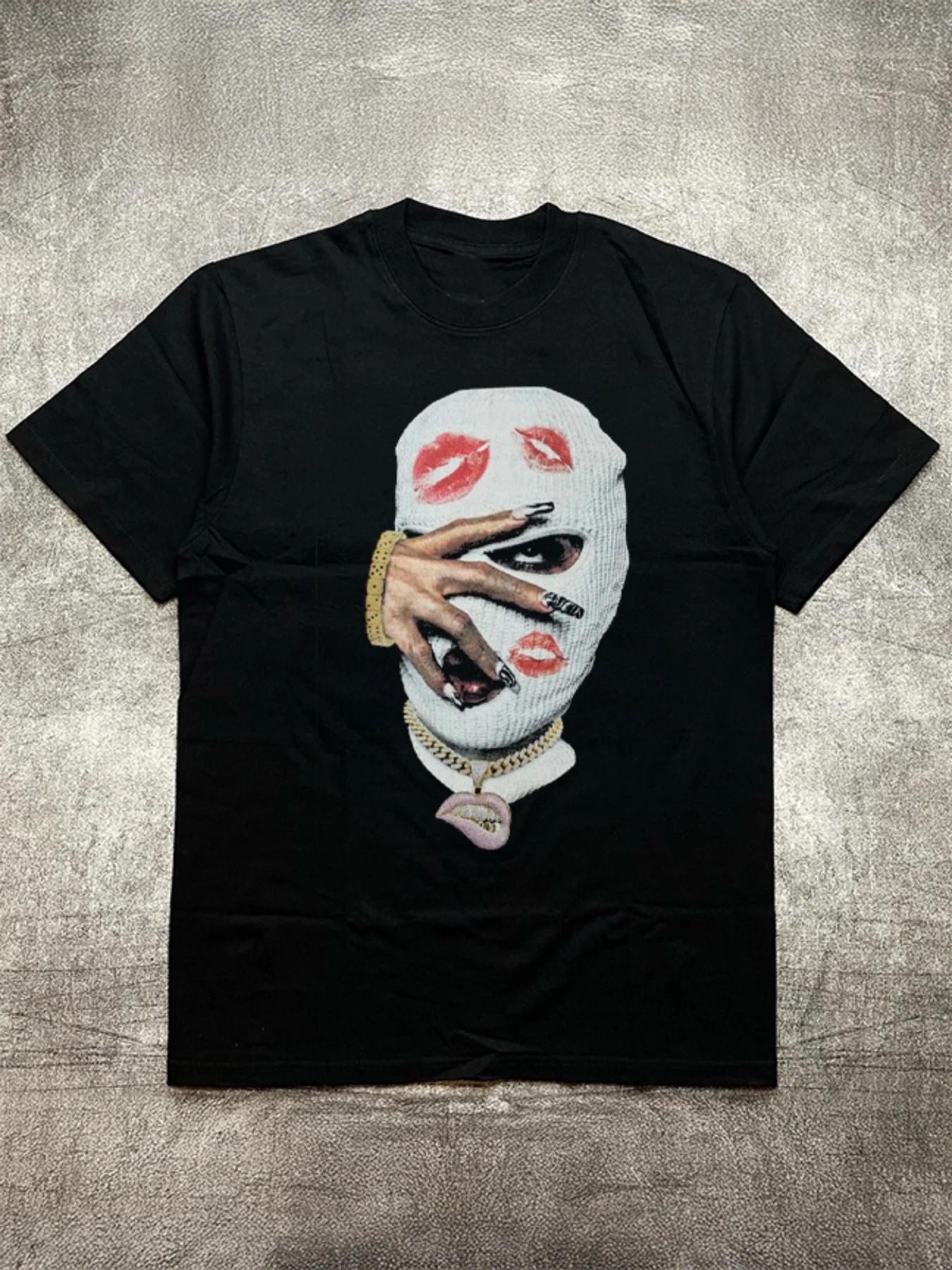 

2025 Женская черная футболка с круглым вырезом, короткими рукавами, 100% чистого хлопка, с персонализированным модным хип-хоп нарядом для пары 4XL