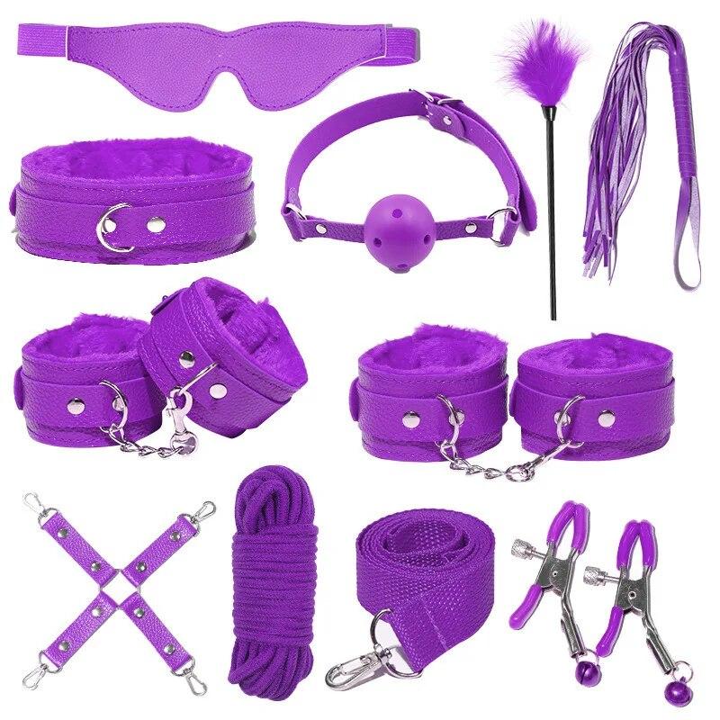 7pcs/set PU Leather SM Bondage Set Sex Handcuffs Footcuffs Whip Rope Eye Blindfold Adult Games Erotic Toys Couples Products Shop