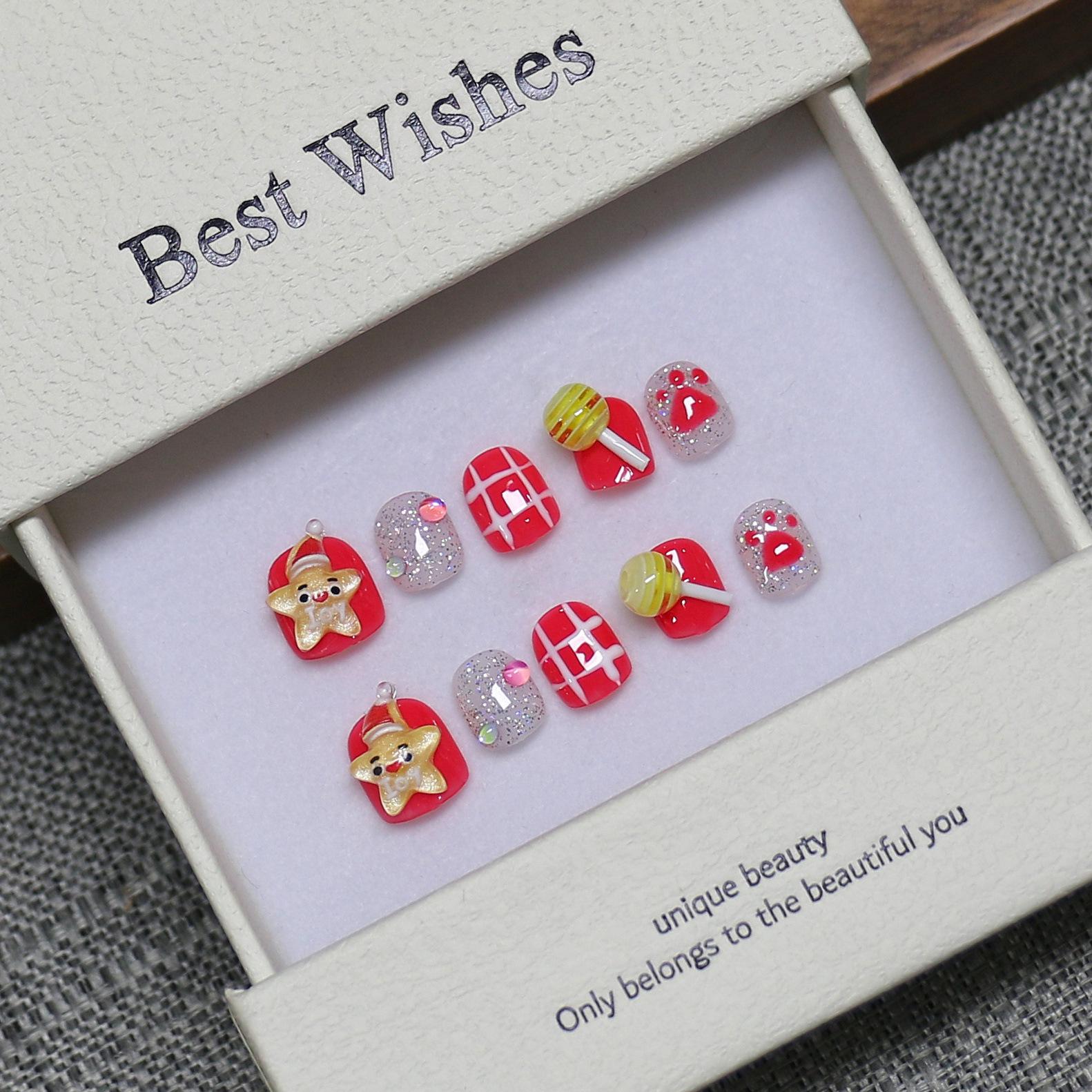 Детские носимые наклейки для ногтей с мультяшными рисунками - Ручная работа, Снимаемые и милые накладные ногти Medium