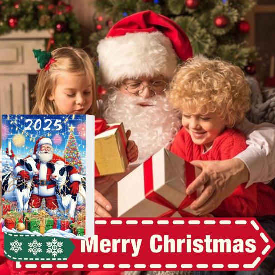 Ku Julekalender 2025 24 Dager Jule Nedtellingskalender med 2D Akryl Høylandsfe Hengepynt Søt Ku Juletre Anheng