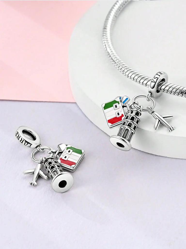 Copper Plated Original Charms Romantic Leaning Tower Of Pisa Beads Fit Bracelet Women'S Jewelry Gift