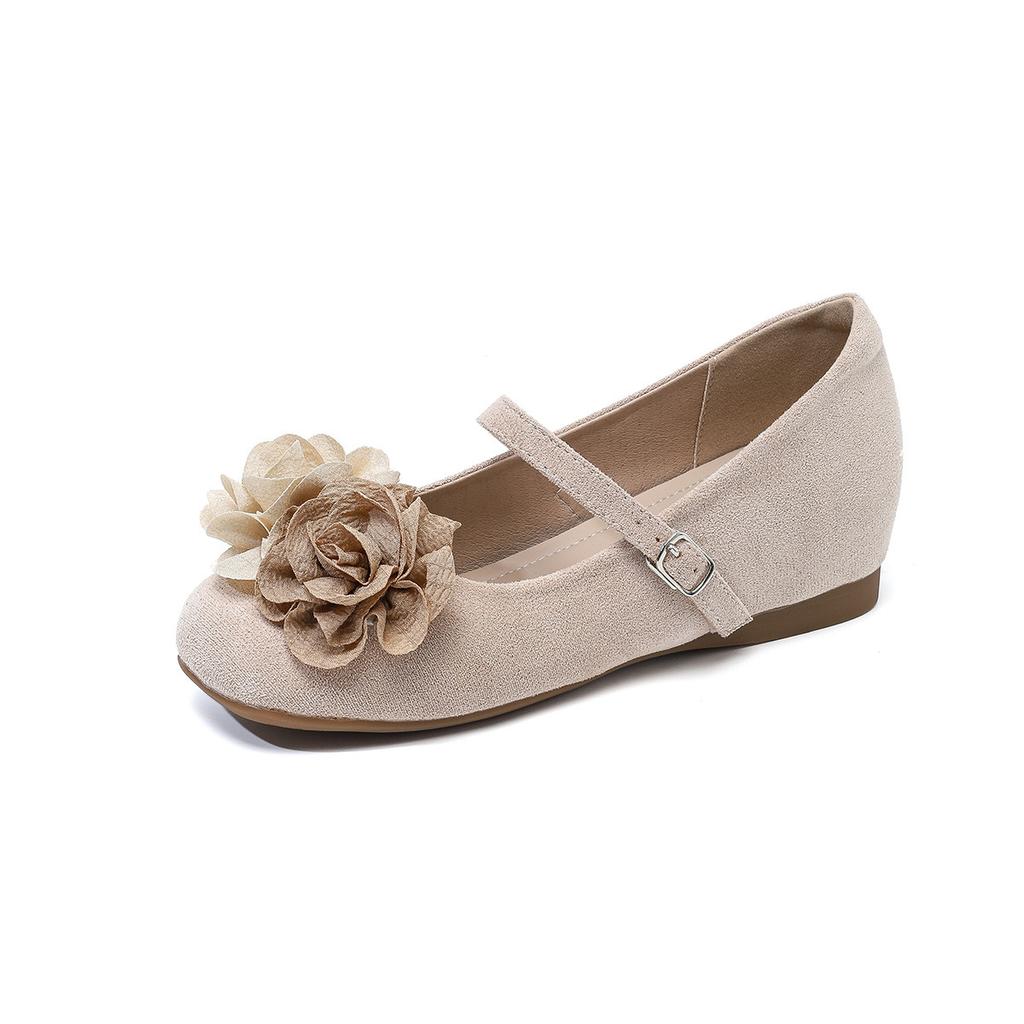 Sheepskin version~ inner height increase 5CM French fairy wind flower word with Mary Jane women's shoes shallow mouth evening single shoes women