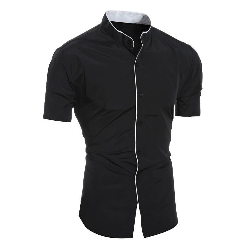 Summer Men's Stand-up Collar Solid Color Short-sleeved Shirt Casual Fashion Single-breasted Men's Shirt