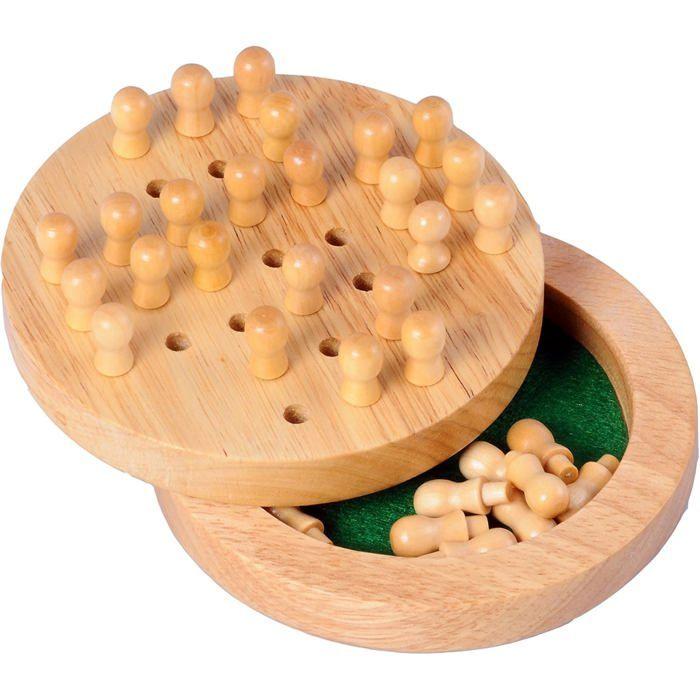 Board Game - ENGELHART - Wooden Round Solitaire - 1 or More Players - 15 Min