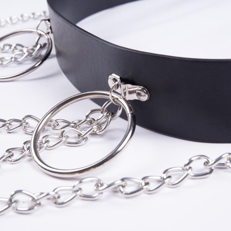 Gothic Waist Chain Alloy and PU Leather Body Chains with Rounded Circle Decor Body Straps Accessories for Women and Girl
