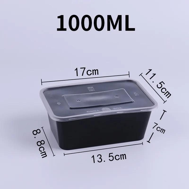 1/10PCS Plastic Disposable Food Containers Black Take out Containers With Kitchen Fridge Storage Boxes Lid for Salads Sandwiches