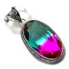 Natural Bi-Color Tourmaline Gemstone 925 Sterling Silver Pendant 2.25" G7R53