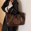 Bolsa Tote Feminina Grande Capacidade Chique - Couro Sintético Macio Vintage Casual, Bolsa de Ombro Versátil de Cor Sólida com Fecho de Zíper
