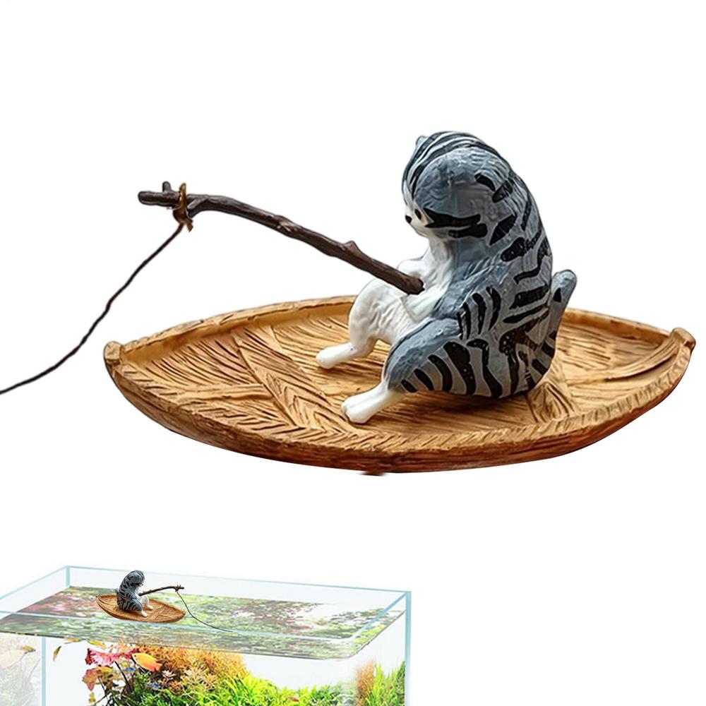 Fish Tank Decor Cute Kitten Fishing Resin Statue Aquarium Decoration For Garden Pond Home Office Landscaping Outdoor Aquatic
