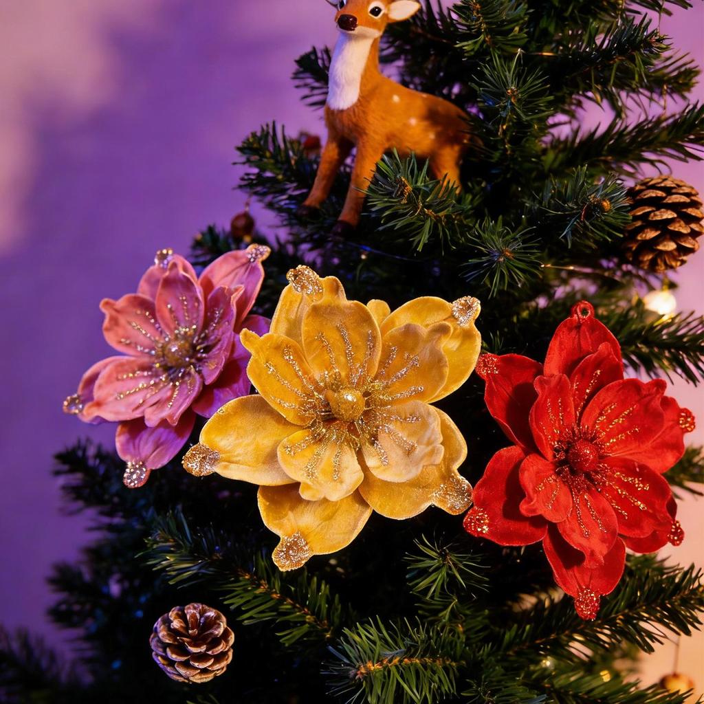 Velvet Sequin Magnolia Christmas Decorations