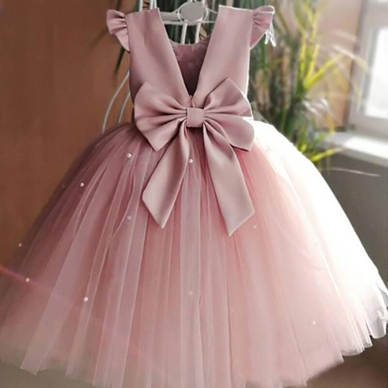 Little Girls Puffy Tulle Princess Tutu Dress Elegant Birthday Party Pageant Ball Gown Kids Formal Special Occasion Dress 90cm розовый