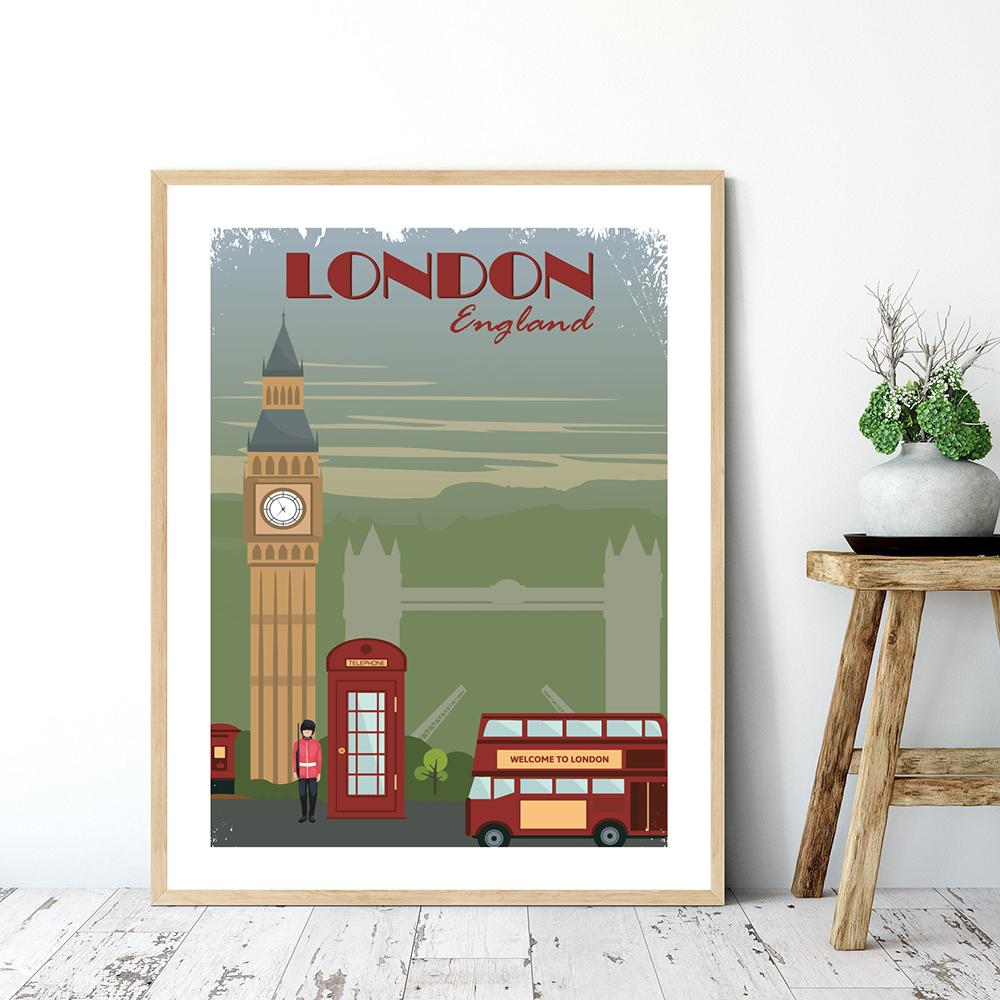 London Landscape Posters Print Cartoon Woman Wall Art Canvas Painting Nordic Poster And Print Wall Picture For Living Room Decor No Frame