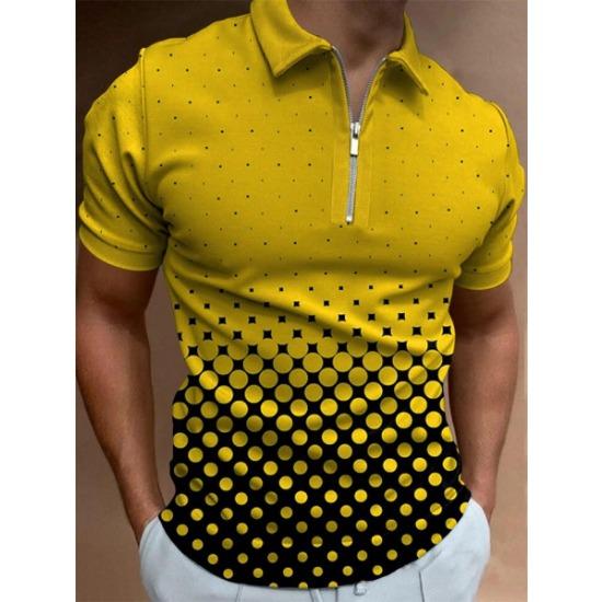 Men'S Polo Shirt Men'S Casual Short Sleeve Lapel T-Shirt 3D Printed Short Sleeve Zipper Polo