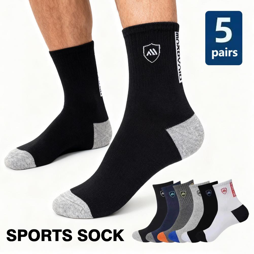 5 Pairs Men's Anti Odor & Anti Slip Socks - Breathable Moisture Wicking Crew Socks for Sports & Daily Wear, 4 Season Pack