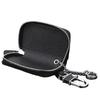 Lychee Grain Cowhide Key Case with Zipper - Pure Black