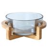 Salad Bowl Cake with Wooden Stand Practical Round Glass Fruit Plate Dessert for Vegetables