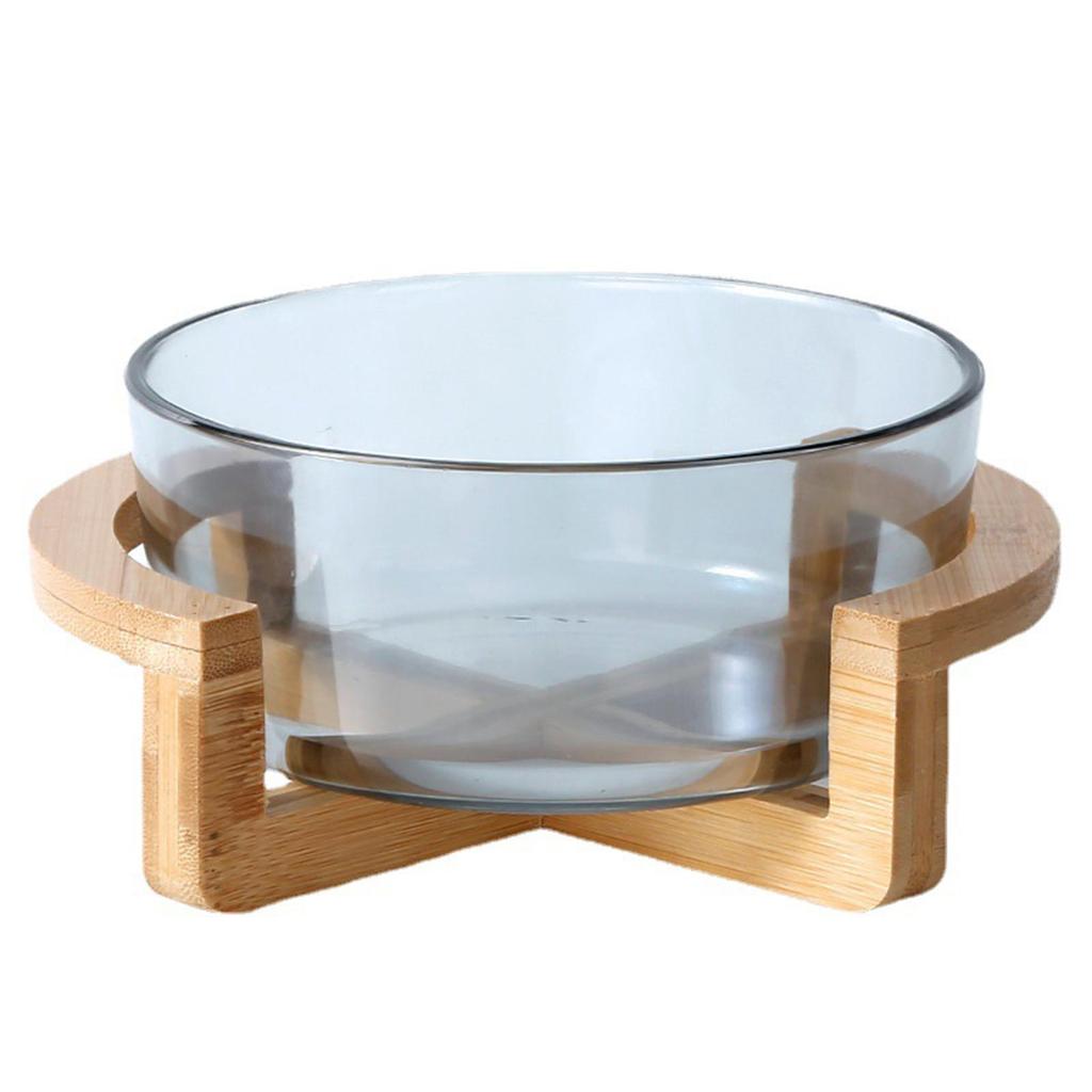 Salad Bowl Cake with Wooden Stand Practical Round Glass Fruit Plate Dessert for Vegetables