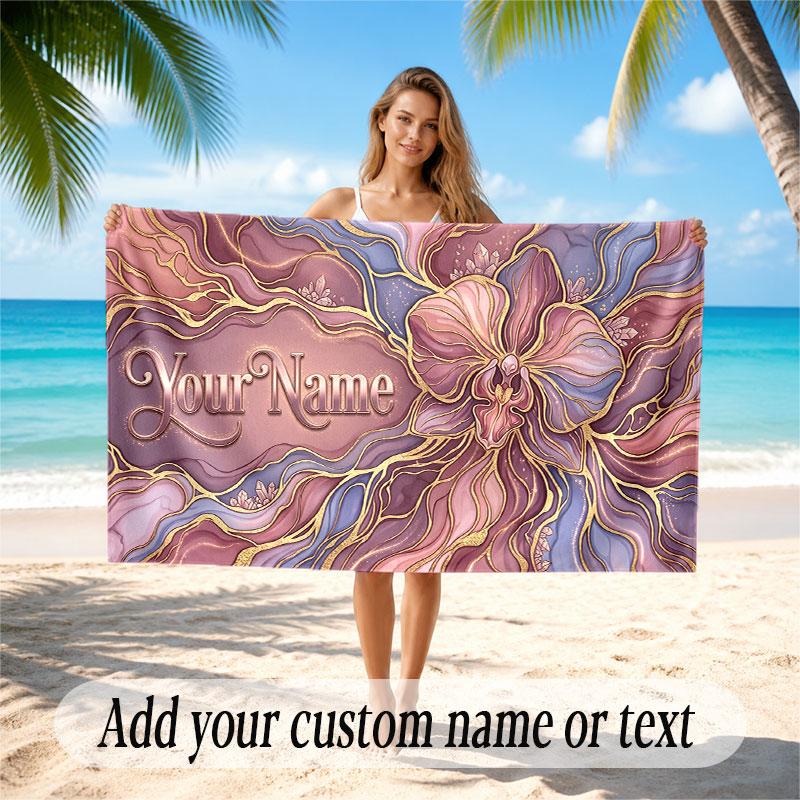 Decorative Artwork Theme Soft Beach Towel Personalized Custom Name Text Towel Portable for Beach Pool Travel