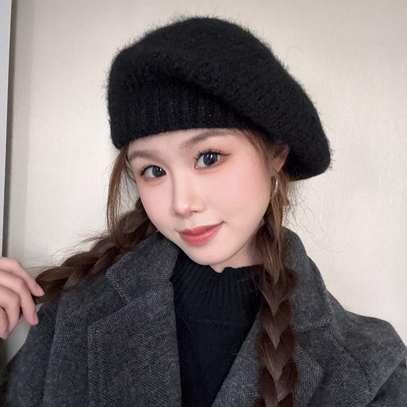 Korean Rabbit Fur Beret Women's Autumn and Winter Retro Japanese Painter's Hat Korean Version Versatile Face Showing Small Warm Beret Hat